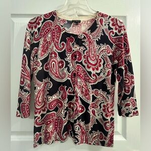 Talbots Paisley Print Women's 3/4 sleeve Button up cardigan Size S Petite